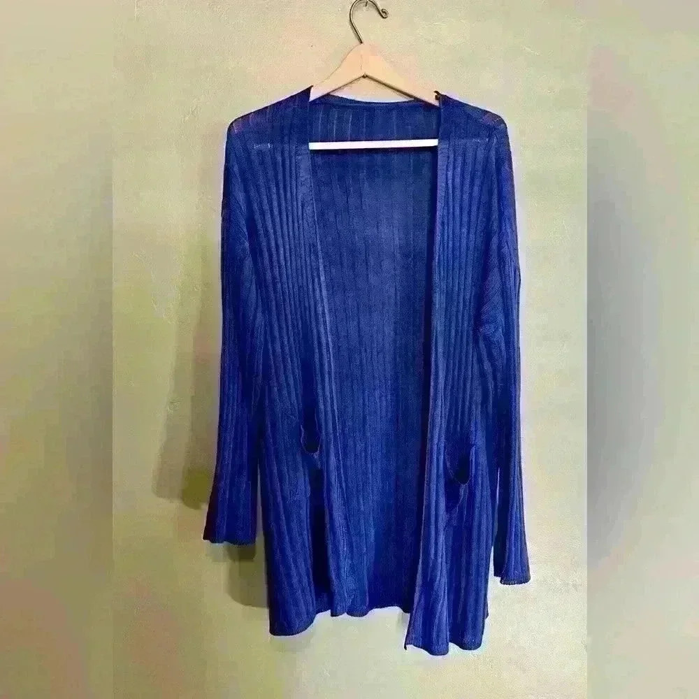 Periwinkle Ribbed Sweater with Pockets - Picture 1 of 4